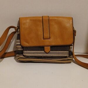 Fossil Kinley Tan and Brown Striped Crossbody Bag